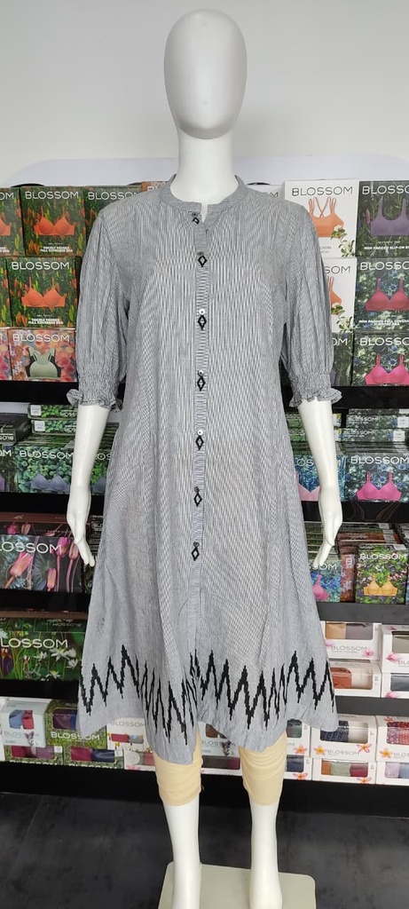 Anvita Ash White Stripes Premium Cotton Princesscut Aline Kurti