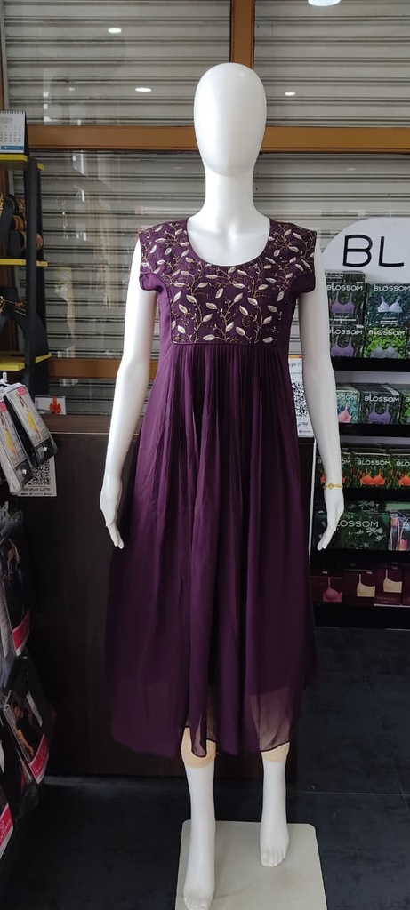 Dark Wine Georgete Sleeveless Aline Kurti 