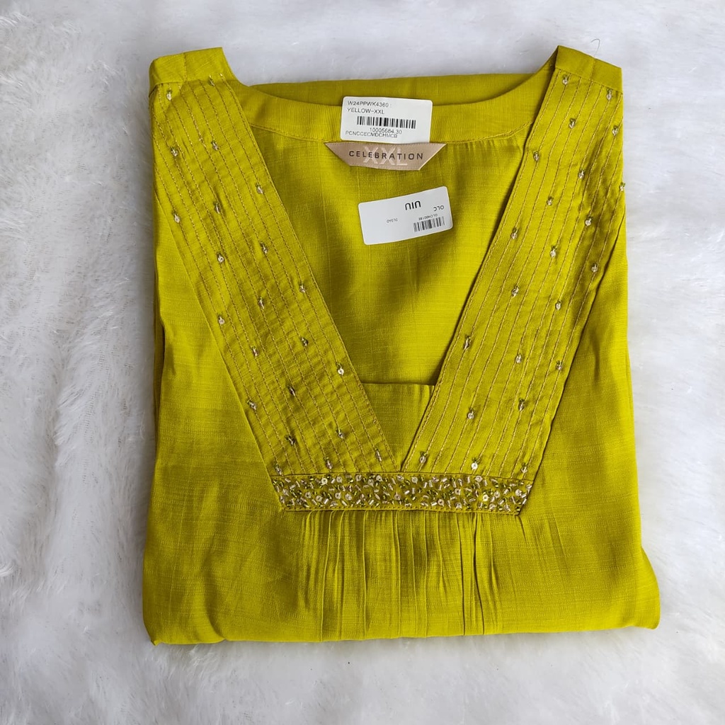 Celebration Lemon Yellow Partywear Slit Kurti