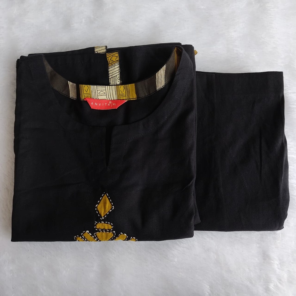 Anvita Black&Yellow Nayra Cut Sleeveless with Attached Sleeve Kurti&Palazzo Bottom