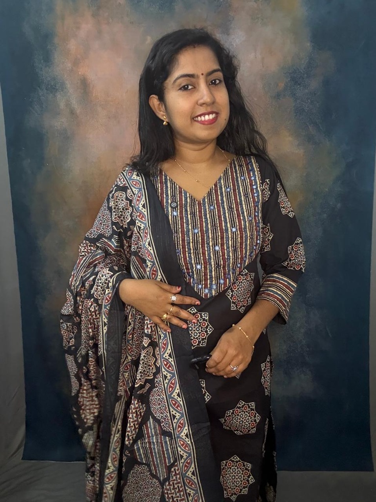 Cotton Ajrakh Print Handwork Slit 3PCS Set 