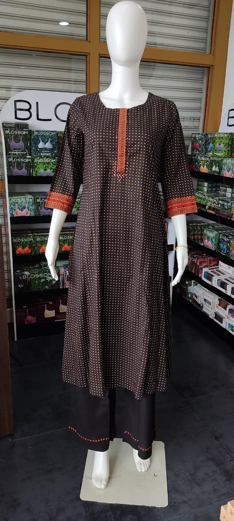 Anvita Black Polka Dots Princess Cut  Aline Slit Top&Palazzo Bottom Set