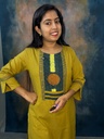 Anvita Mustard Yellow Hakoba Patch Slit Kurti 