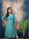 Anvita Rama Green Princesscut With Hand Paint & Mirror Work Aline Slit Kurti 