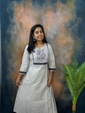 Anvita Light Grey Strips Pattern With Floral Embroidery 6 Panel Aline Slit Kurti 