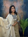 Anaya Cashew Color Block Print Patch Slit Kurti With Pant & Shawl