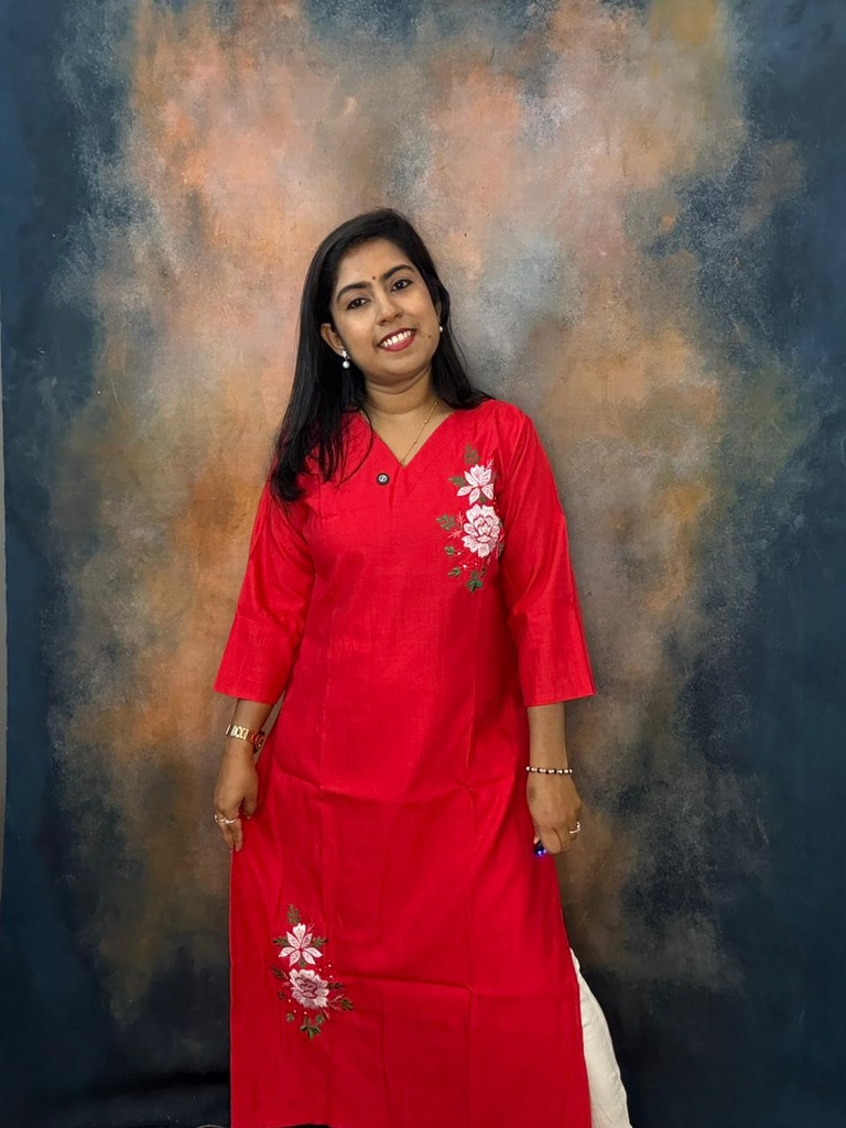 ChristmasVatican Silk With Green & Red Flower Design Slit Kurti 