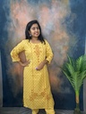 Anvita Sandal Yellow Color and Maroon Paint Work Slit Kurti With Semi Palazzo Pant