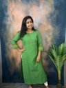 Anvita Green Yellow Thread Work Stripe Slit Kurti