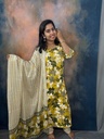Yellow Green Pure Cotton Floral Printed Slited 3pc Set 