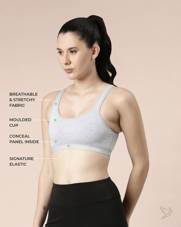 Twin Birds Solid Sports Bra 