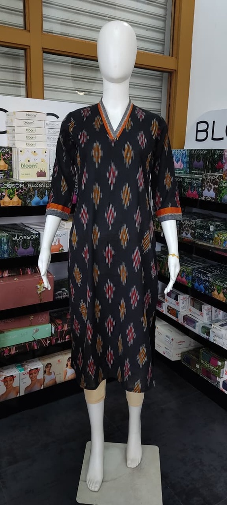 L0002 Anvita Black Highneck A-Line Slit Kurti