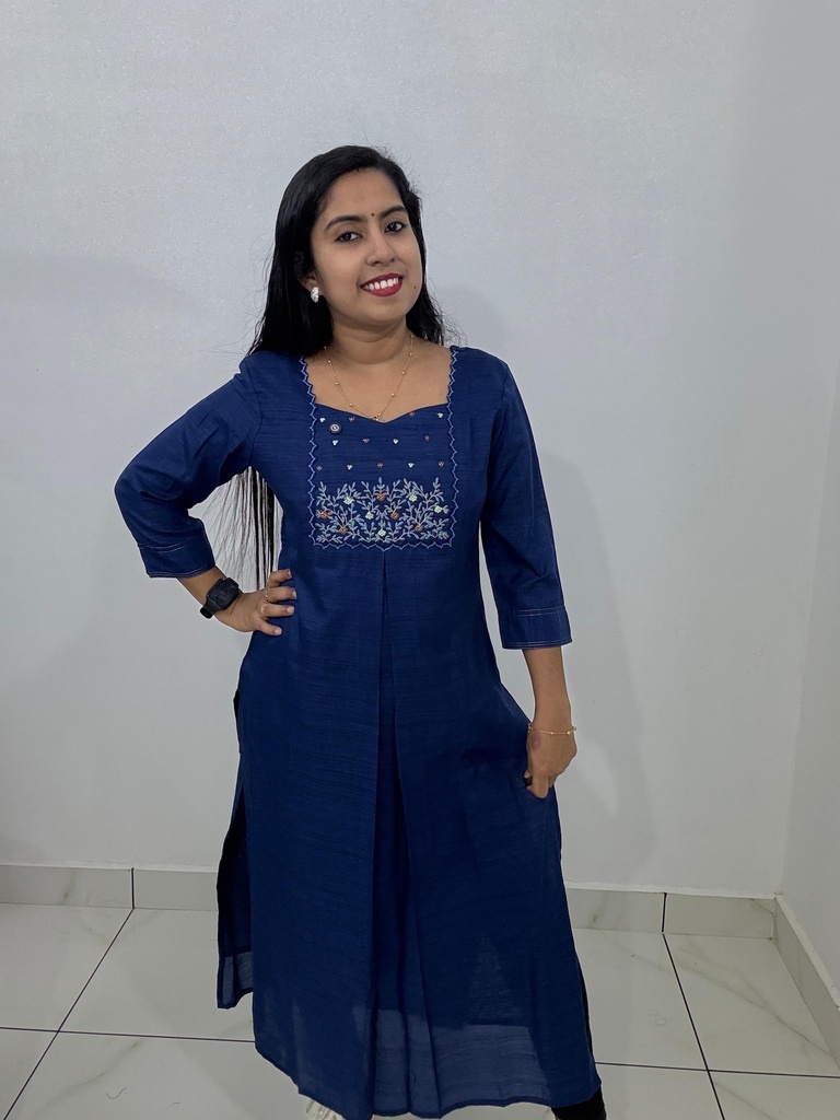 MK857B Blue Roman Silk Slit Kurti