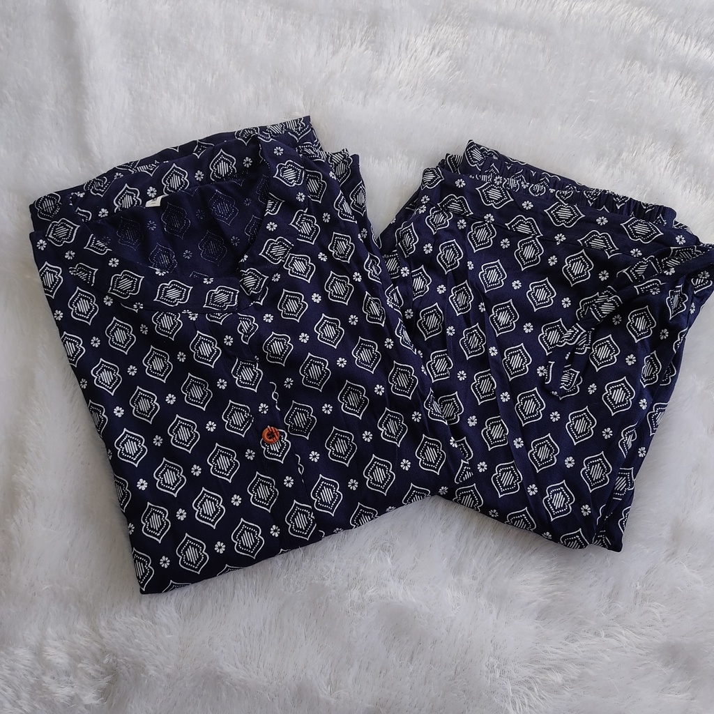 H214 Navy Blue White Printed Aline Coord Set  