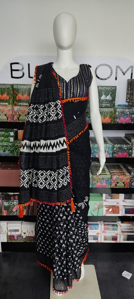 S0023 Black Cotton Saree