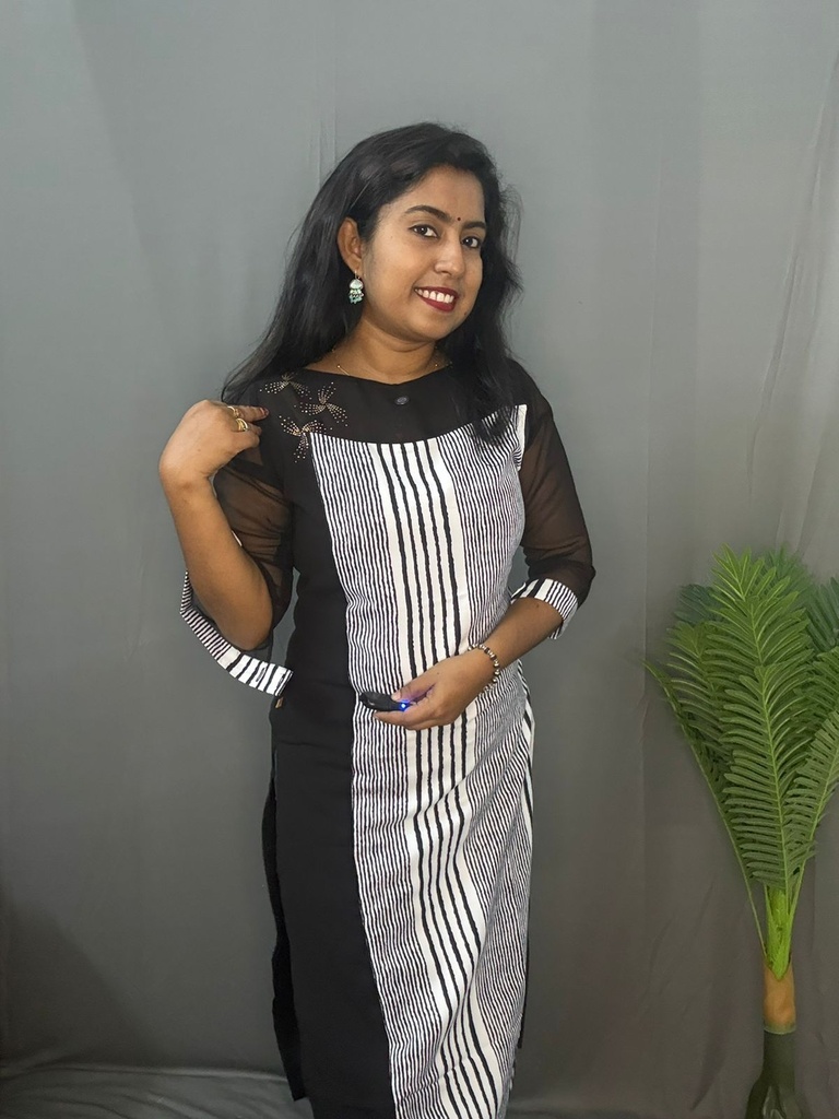 L0048 Farishta Black&White Stripes Slit Kurti