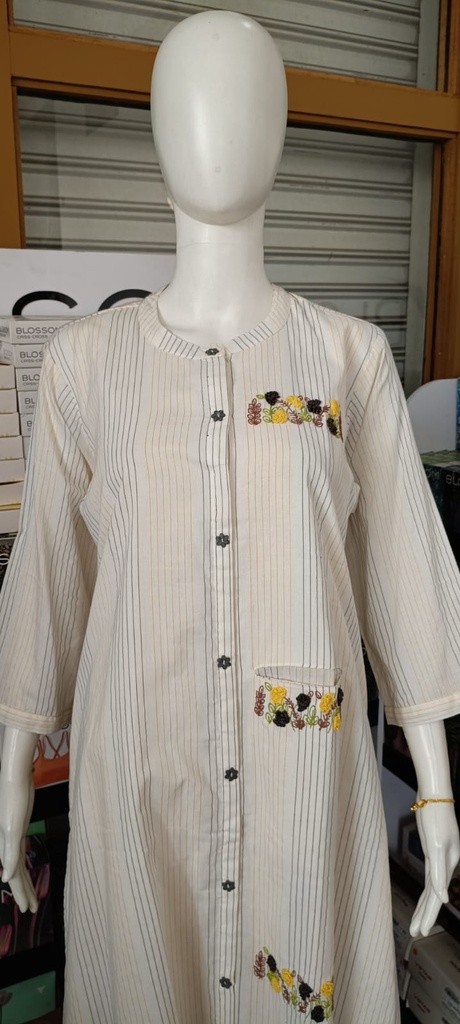 KU-95 White line embroidery pocket slit kurti