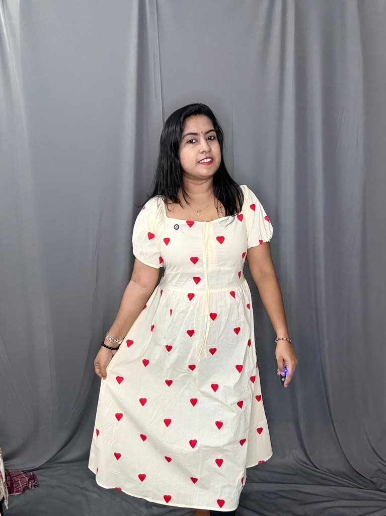 L0227 Heart Printed Cotton Frock 