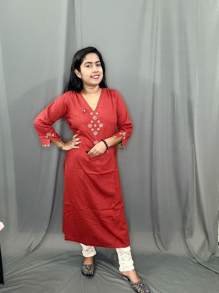 L0212 Anvita Rust V Neck Slit Kurti
