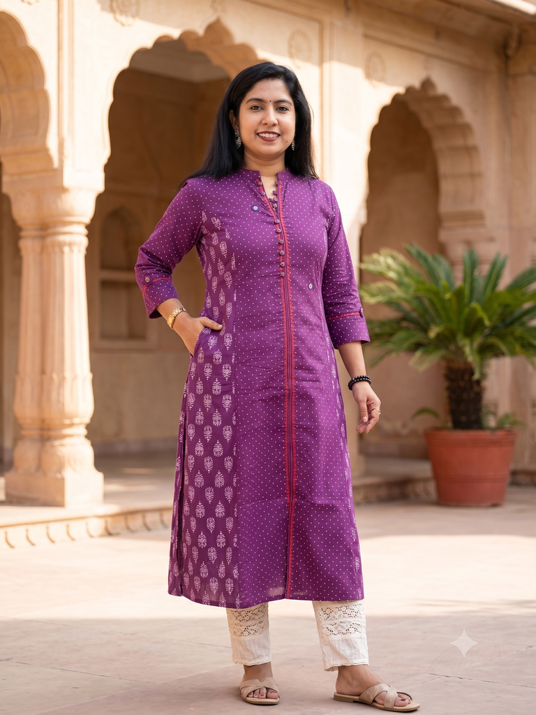 ANV036 Anvita White Polkadots Aline Slit Kurti 