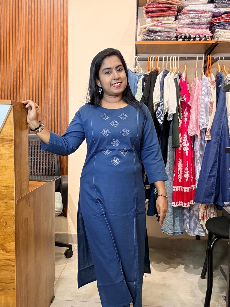 L0225 Anvita Navy Blue Slit 3 Panel Thread Work 2PC