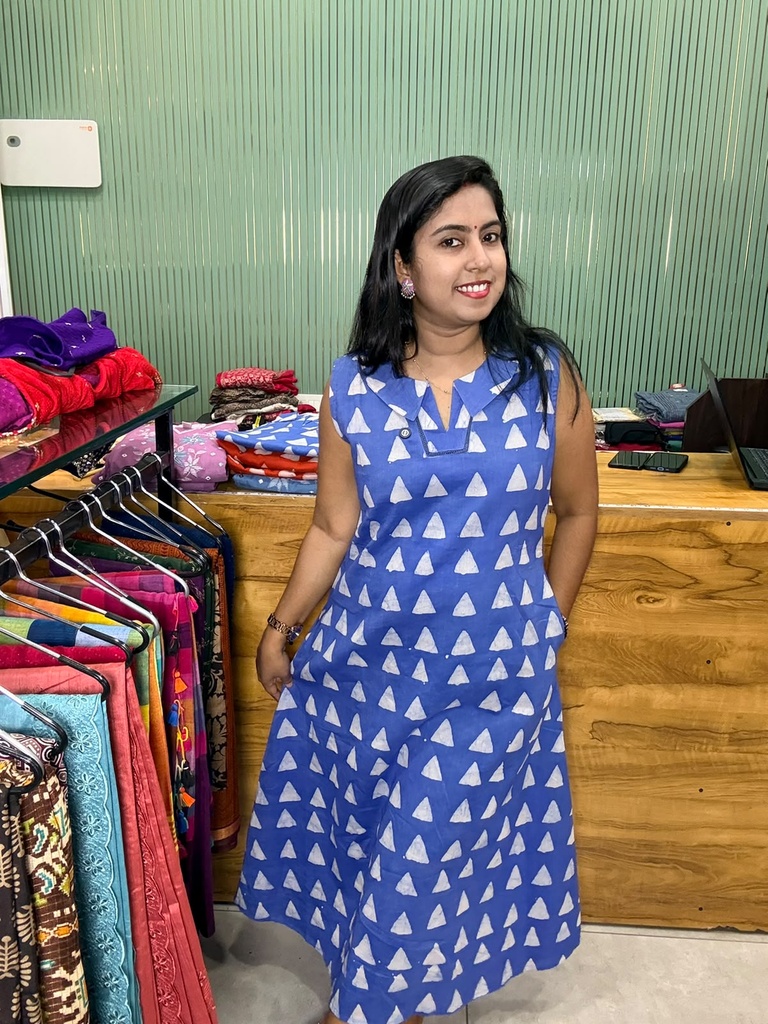 L0232 Cotton Triangle Block Print Frock