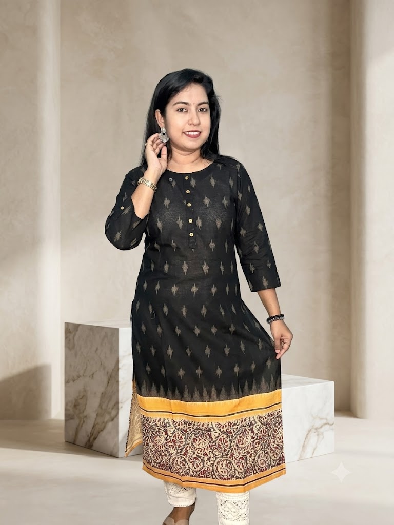 ANV034 Anvita Black Ikkat Slit Kurti