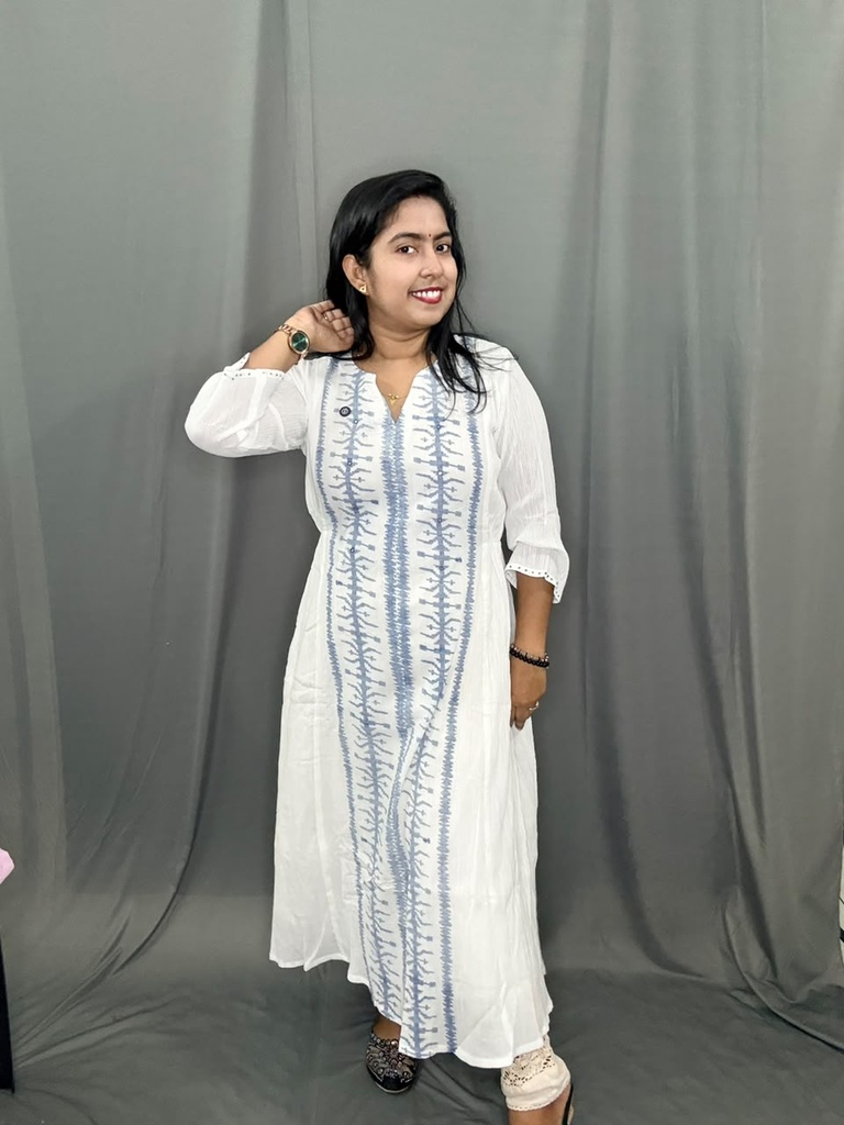 L0214 Wok Premium White Aline Side Elastic Kurti
