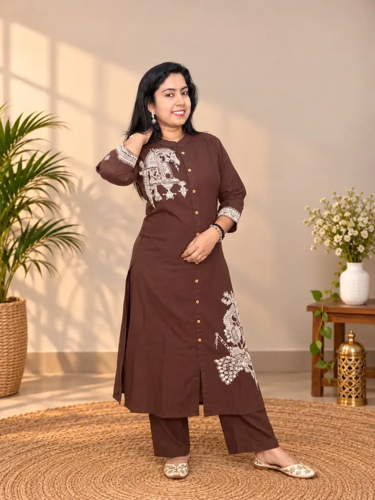 L0242 Premium Coffee Brown Dhabu Cotton Coord Set