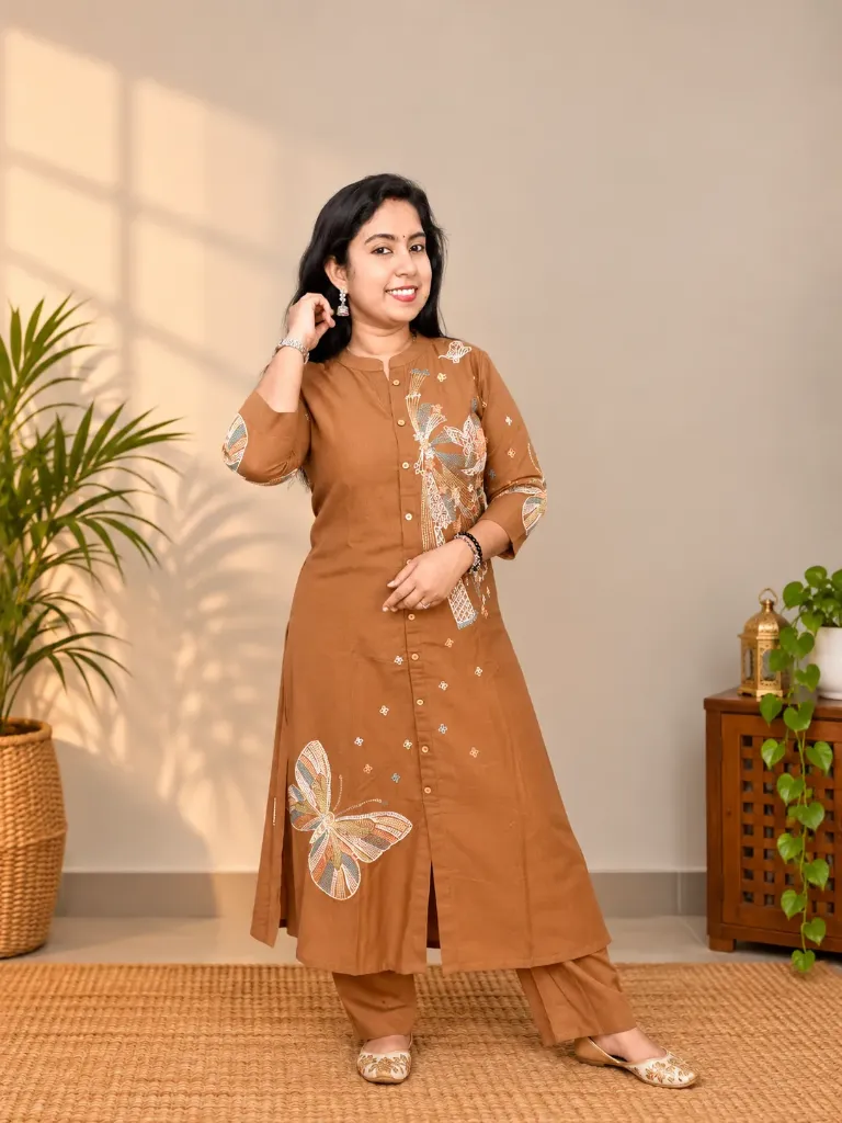 L0241 Premium Dhabu Cotton Brown Coord Set