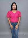 KMN007 Western Lace Work Puff-Sleeve Top