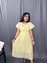 KMN014 Smocked Puff Sleeve Midi Dress