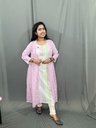 L0213 Anvita Pink Cotton Stripes Aline Overcoat Kurti