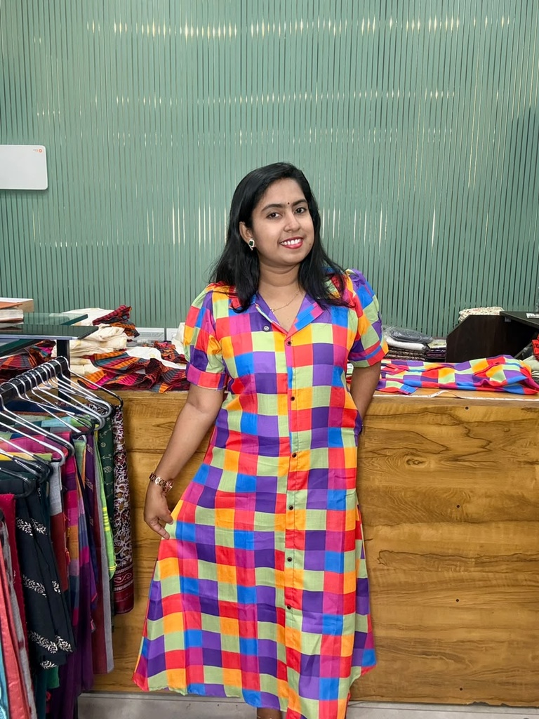 AI001 Madras Check Cotton Mix Aline Frock