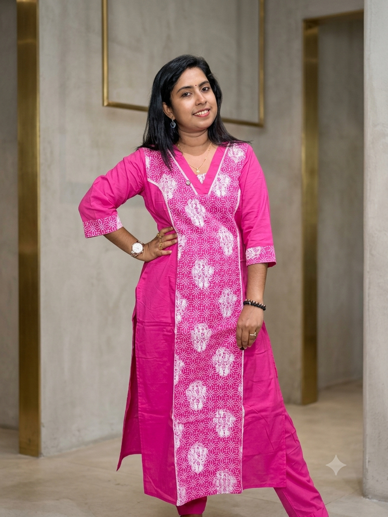 MFBL004 Magenta Soft Cotton 3 Panel Slit Coord Set