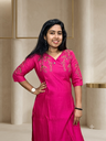 MFBL012 Rani Pink Cotton Embroidery Slit Kurti