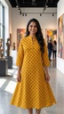 MFA004 Cotton Yellow Chinese Collar Aline Kurti