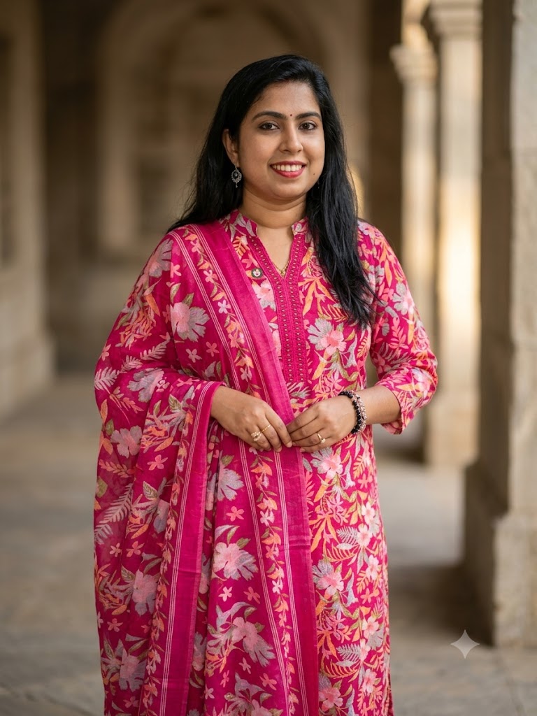 MFA019 Rani Pink Pearl Work Cotton 3PC Set
