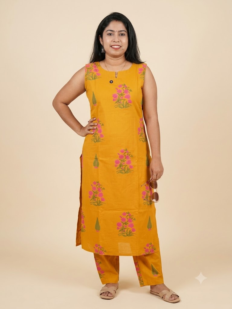 MFA022 Mustard Yellow Premium Cotton Sleeveless Coord Set