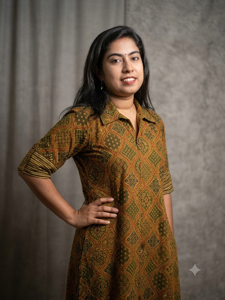 BHL001 Ajrakh Dual Print Shirt Collar Frock 