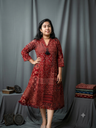 BHL002 Maroon Ajrakh Print Aline Frock With Pompom Lace 