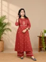 ANV006 Anvita Brown Butta Pleated Panel Aline Slit 2PC Set