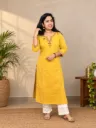 ANV008 Anvita Yellow Embroidered Slit Kurti