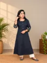 ANV024 Anvita Black Small Polka Dots Embroidered Sleeves Aline Slit Kurti