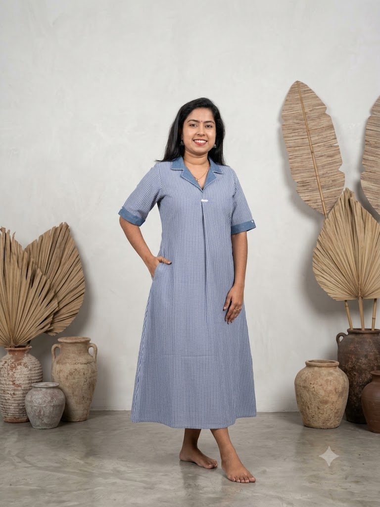 ANV025 Anvita Bluish Ash Coat Collar Dress