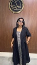 ANV028 Anvita Kalamkari Top & Bottom With Black Overcoat 3PC Set
