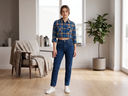 RF001 Blue Checked Crop Shirt