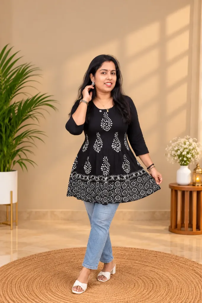 RF017 Black Smocked Short Top