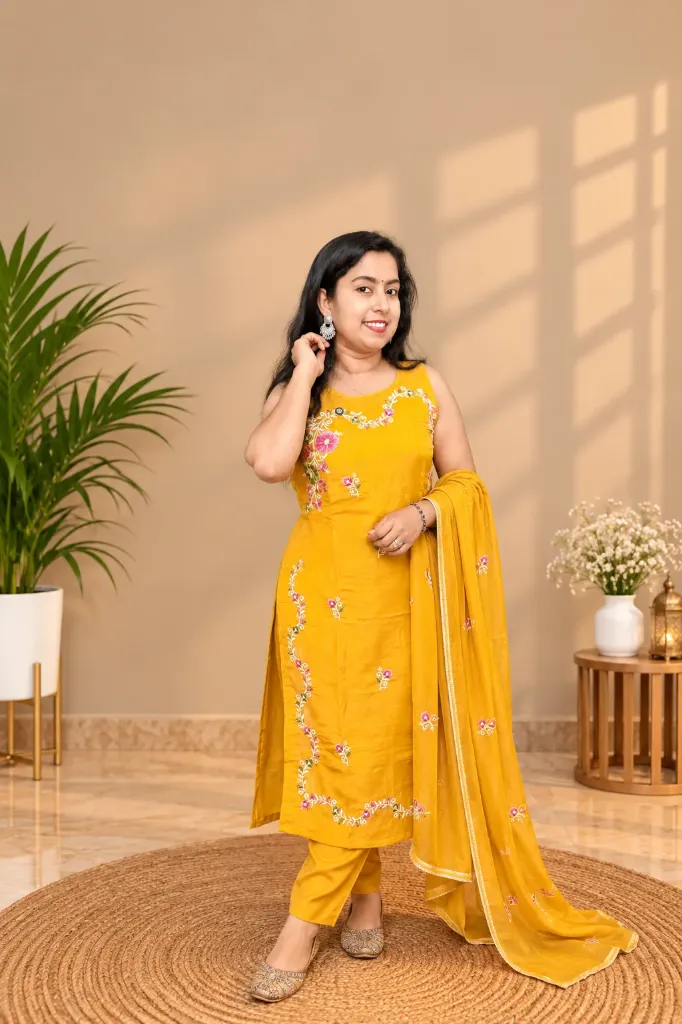 MFB002 Yellow Roman Silk 3PC Set