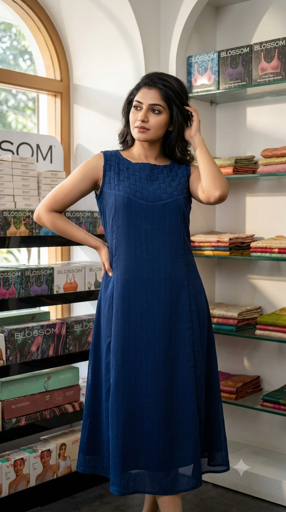 GHA290-BL Navy Blue Sleeveless Aline Kurti